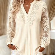 Brinoria - Bluse mit Spitzenärmeln und V-Ausschnitt – Cremeweiß