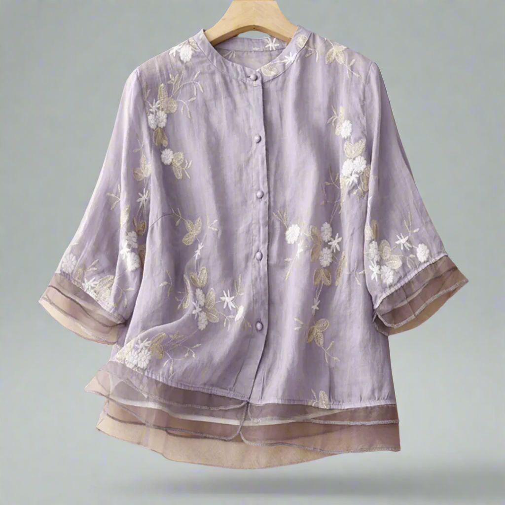 Roswitha | Baumwolltop mit floralem Rand aus hochwertigem Material für den Frühling