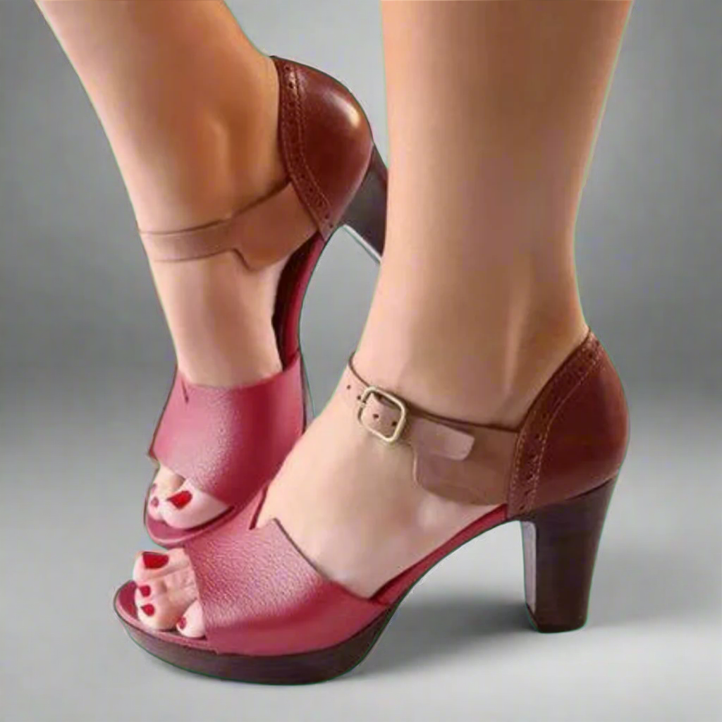 Katharina | Premium High-Heeled Sandalen im Koreanischen Stil mit Farbblock und Schnalle