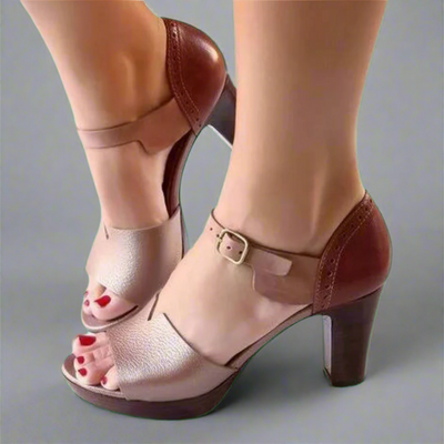 Katharina | Premium High-Heeled Sandalen im Koreanischen Stil mit Farbblock und Schnalle