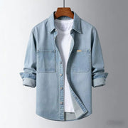 Herren Vintage-Stil Lockerer Denim Overshirt – Klassische Legere Lagenjacke – Blau