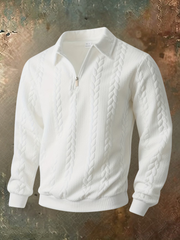 Belvorn - Premium Zopfstrick-Half-Zip-Pullover – Weiß