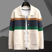 Cole | Herren Strickjacke Streifen Snap-Button Varsity Herbst – Weiß