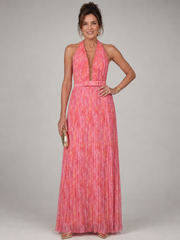 Rosel | Maxikleid mit Neckholder und plissiertem Rock – Rosa