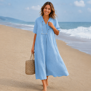 Kendra - Komfortables Kleid mit V-Ausschnitt – Blau