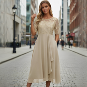 Victoria - Stilvolles Sommerkleid mit Spitze – Beige