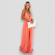 Lidia - Elegantes Maxi-Kleid mit V-Ausschnitt – Orange
