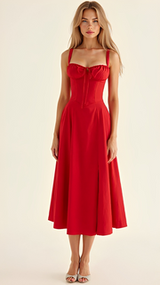 Kiana - Elegantes Midikleid mit Schlitz – Rot