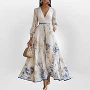 Klarise - Elegantes Kleid mit überkreuztem V-Ausschnitt – Weiß
