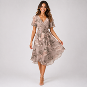 Elsinya - Elegantes und fließendes Midi-Kleid – Braun