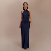 Jianna - Elegantes Neckholder-Maxikleid – Marineblau