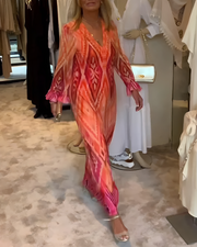 Glynnis - Elegantes Maxikleid mit langen Ärmeln – Orange