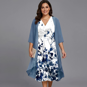 Florentina - Leichtes zweiteiliges Midikleid – Weiß / Blau