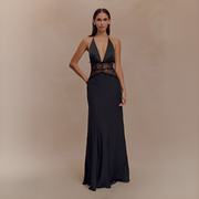 Velina - Stilvolles nahtloses Neckholder-Kleid – Schwarz