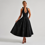 Dahlia - Elegant ärmelloses Kleid mit V-Ausschnitt und Neckholder – Schwarz