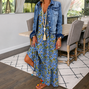 Shalisha - Elegantes Boho-Kleid mit V-Ausschnitt – Blau