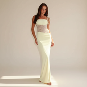 Darlaine - Elegantes Maxikleid mit Spitzenträgern – Gelb