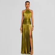 Naira - Elegantes Kleid mit Falten und Schlitz – Grün