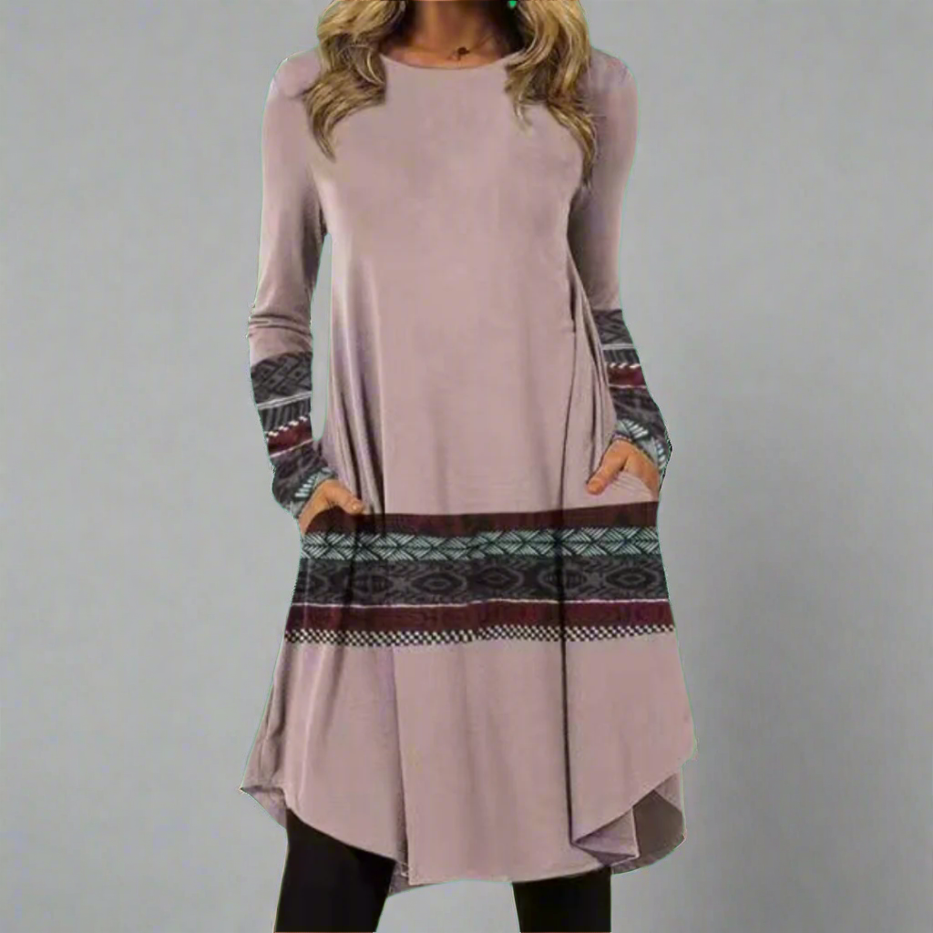 Ysolde | Modisches Kleid mit bedrucktem Bund aus Premium-Stoff