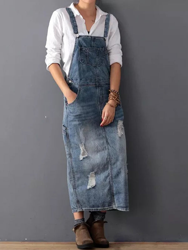 Denim Dungaree Kleid mit verstellbaren Trägern