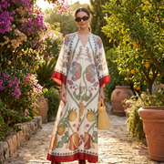 Kymbrea - Elegantes, locker geschnittenes Maxi-Kleid – Weiß / Rot