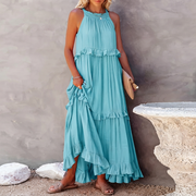 Vessa - Schickes Stufen-Maxikleid – Blau