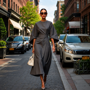 Sonia - Elegantes Kleid mit markanten Ärmeln – Grau