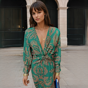Gwynedd - Elegantes Kleid mit V-Ausschnitt – Grün