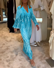 Glynnis - Elegantes Maxikleid mit langen Ärmeln – Blau