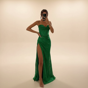 Monique - Elegantes Maxikleid mit Schlitz – Grün