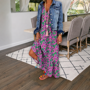 Shalisha - Elegantes Boho-Kleid mit V-Ausschnitt – Lila