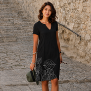Josette - Freizeit-Midikleid mit V-Ausschnitt – Schwarz