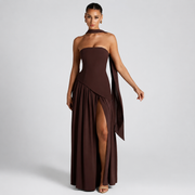 Fatimea - Elegantes Tube-Top-Maxikleid – Braun
