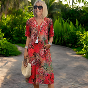 Stella - Stilvolles Bohemian-Midikleid – Rot