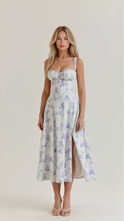 Kiana - Elegantes Midikleid mit Schlitz – Blau