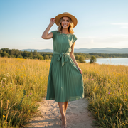 Jelica - Elegantes Midikleid mit Falten – Hellgrün