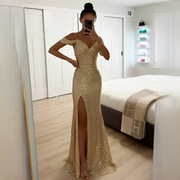Ashriel - Schickes Kleid mit Schlitz – Beige