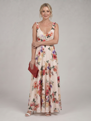 Elarose | Ärmelloses Maxikleid mit fließendem Rock – Geblümt