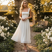 Daniela - Elegantes Midi-Kleid mit eckigem Ausschnitt – Weiß