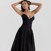 Trägerloses Korsett-Midi-Kleid für Damen – Schwarz Laarni