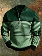 Gaelvick - Pullover mit kontrastierendem Muster und 1/4-Reißverschluss – Grün
