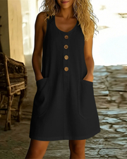 Katelin - Luftiges Sommerkleid mit Knopfleiste vorn – Schwarz