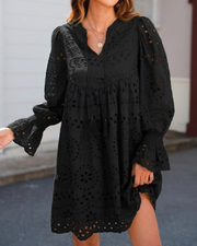 Damen Kleid Mit Spitze Und Schwung – Schwarz
