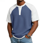 Reyvan | Gestricktes Herren-Sommerhemd mit Knopfleiste – Dunkelblau
