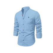 Herren Stehkragen Button Down Hemd - Stilvolles Langarm – Light Blue