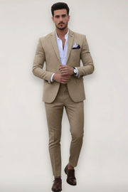 Jürgen | Herren Frühlings Formeller Slim-Fit Zweiteiliger Anzug – Khaki
