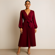 Naomi - Schickes Kleid mit V-Ausschnitt und Falten – Rot