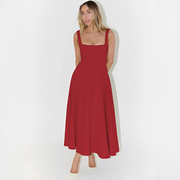 Fioren - Schickes Midikleid mit Rechteckigem Ausschnitt – Rot