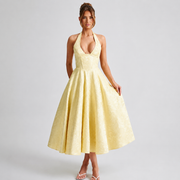 Dahlia - Elegant ärmelloses Kleid mit V-Ausschnitt und Neckholder – Gelb