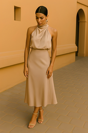 Selina - Elegantes ärmelloses Kleid – Beige